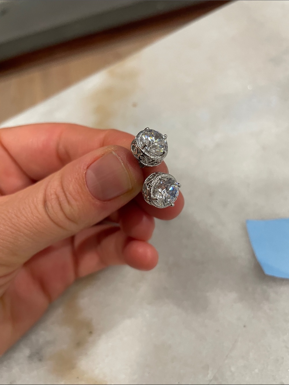 Classic Silver-Tone Clear Crystal Stud Earrings - Women Jewelry
